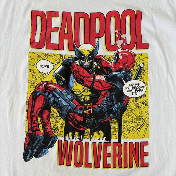 Marvel Deadpool Wolverine Graphic T-Shirt XL White Comic Print Superhero Tee - Picture 2 of 4
